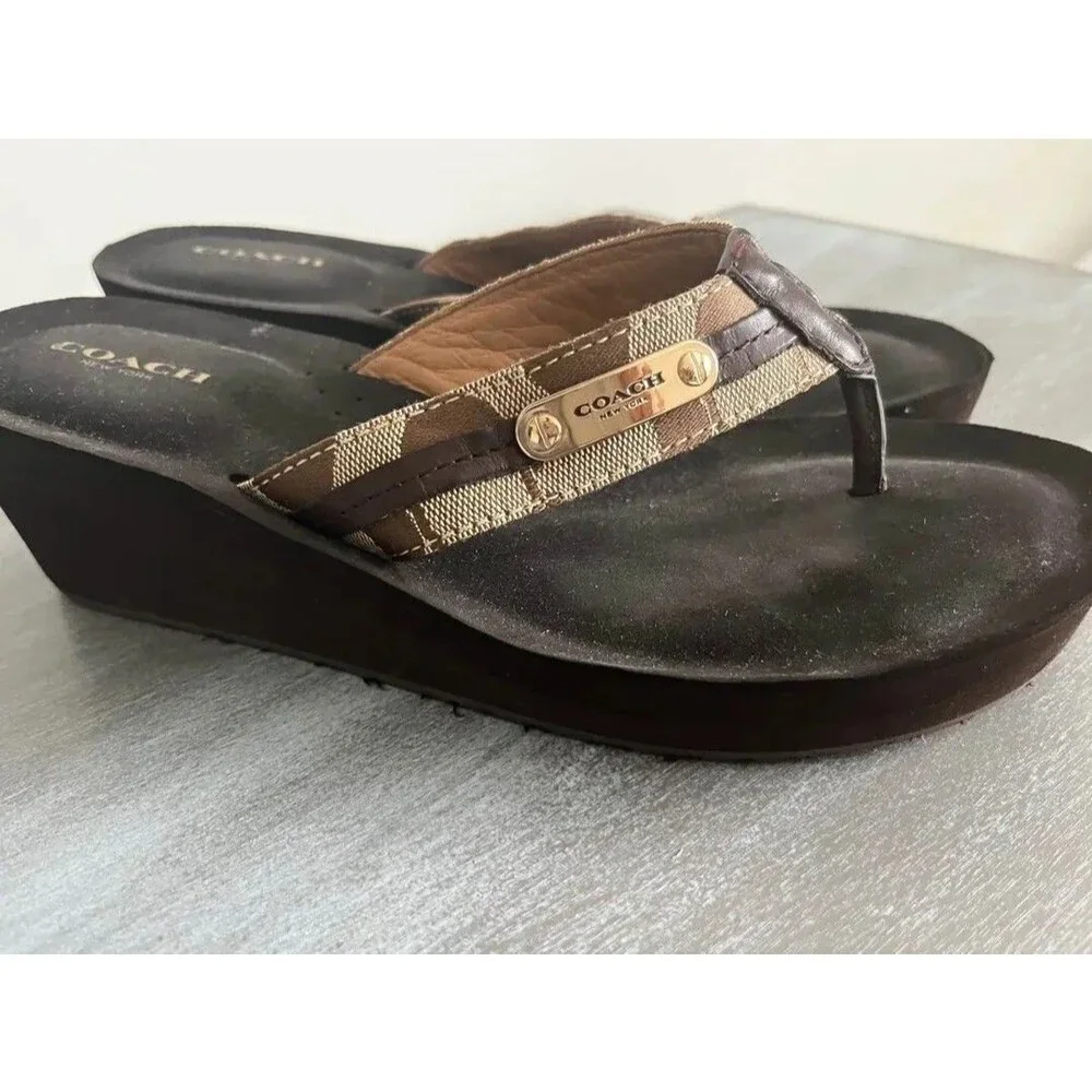 COACH DESIGNER JADEN WEDGE PLATFORM SANDALS THONG FLIP FLOP 9.5